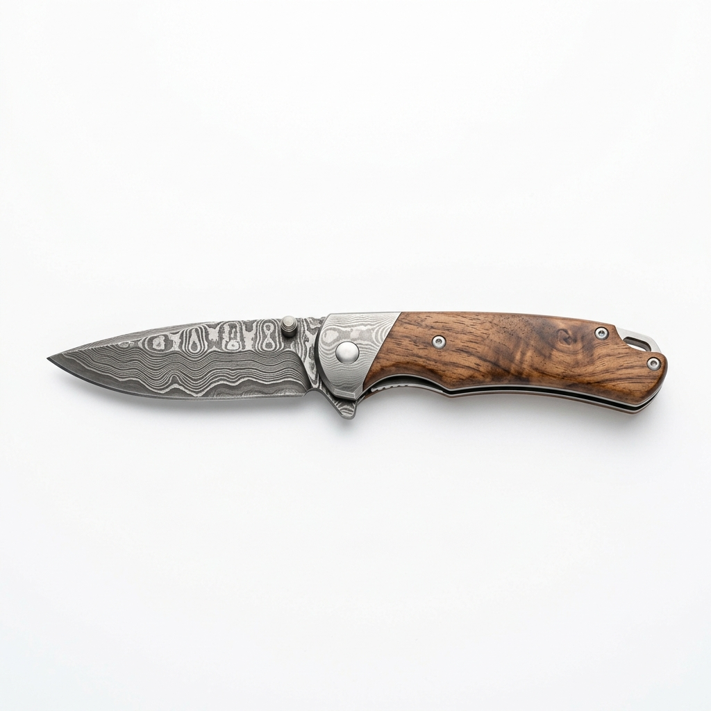 Damascus Steel Folding Pocket Knife, Travel Knife for Outdoor Camping